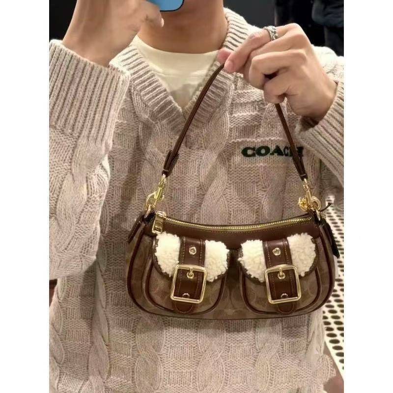 Koujia 2025 New Women's Bag Ashton Retro Underarm Bag Vintage Baguette Motorcycle Bag Shoulder Crossbody Mahjong Bag - Thumbnail 4