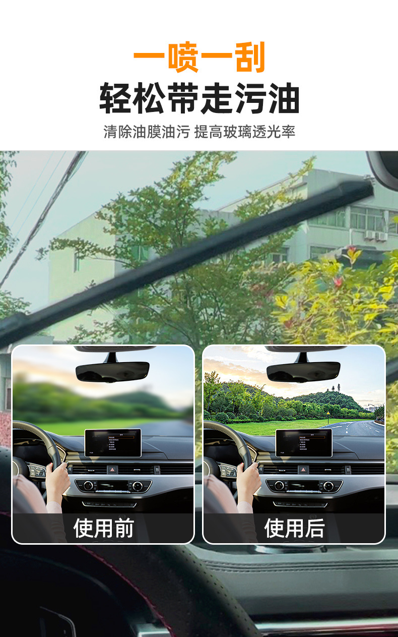 Car Oil Film Remover Glass Cleaner, All-Season Use, Oil Film Removal, Stain Removal, Coating, Rain and Frost Protection, Windshield Cleaning Fluid
