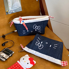 かわいい猫の刺繍鉛筆バッグ、見栄えの良い大容量文具箱、韓国語版の漫画学生デスクトップ収納筆箱