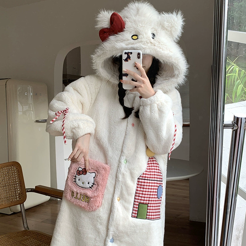 Демисезонная пижама, милая коралловая бархатная халат-robe, комплект, 2024 год