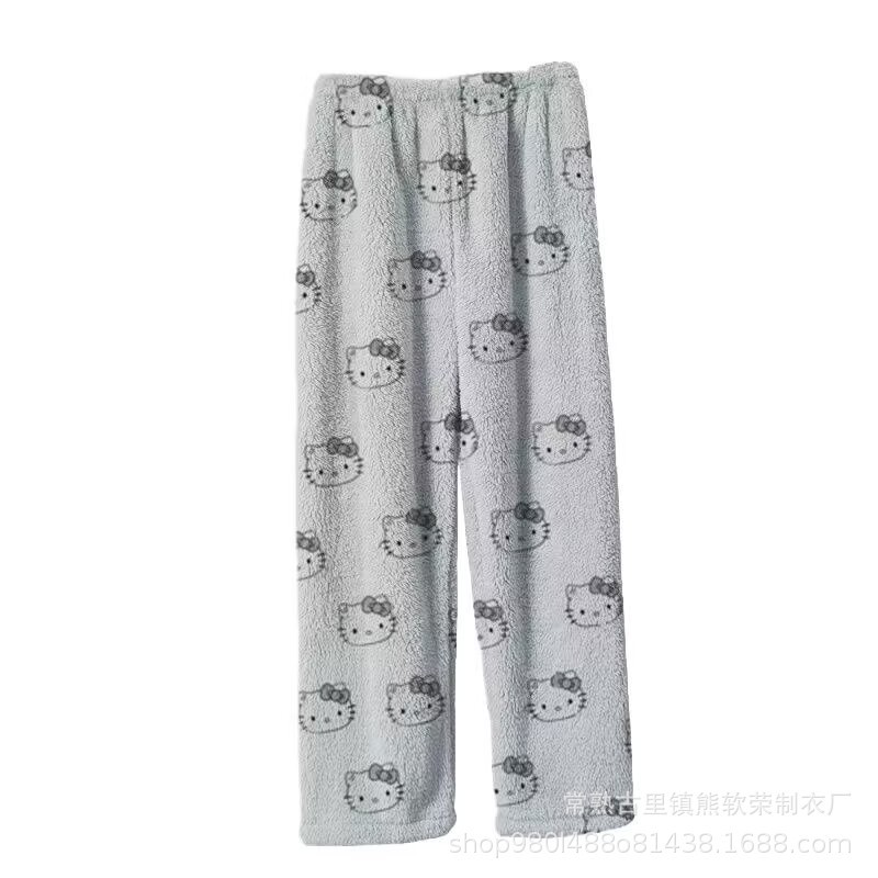 凯蒂猫睡袍女秋冬斗篷加厚季加绒睡衣居家服套装珊瑚绒睡衣可外穿|undefined