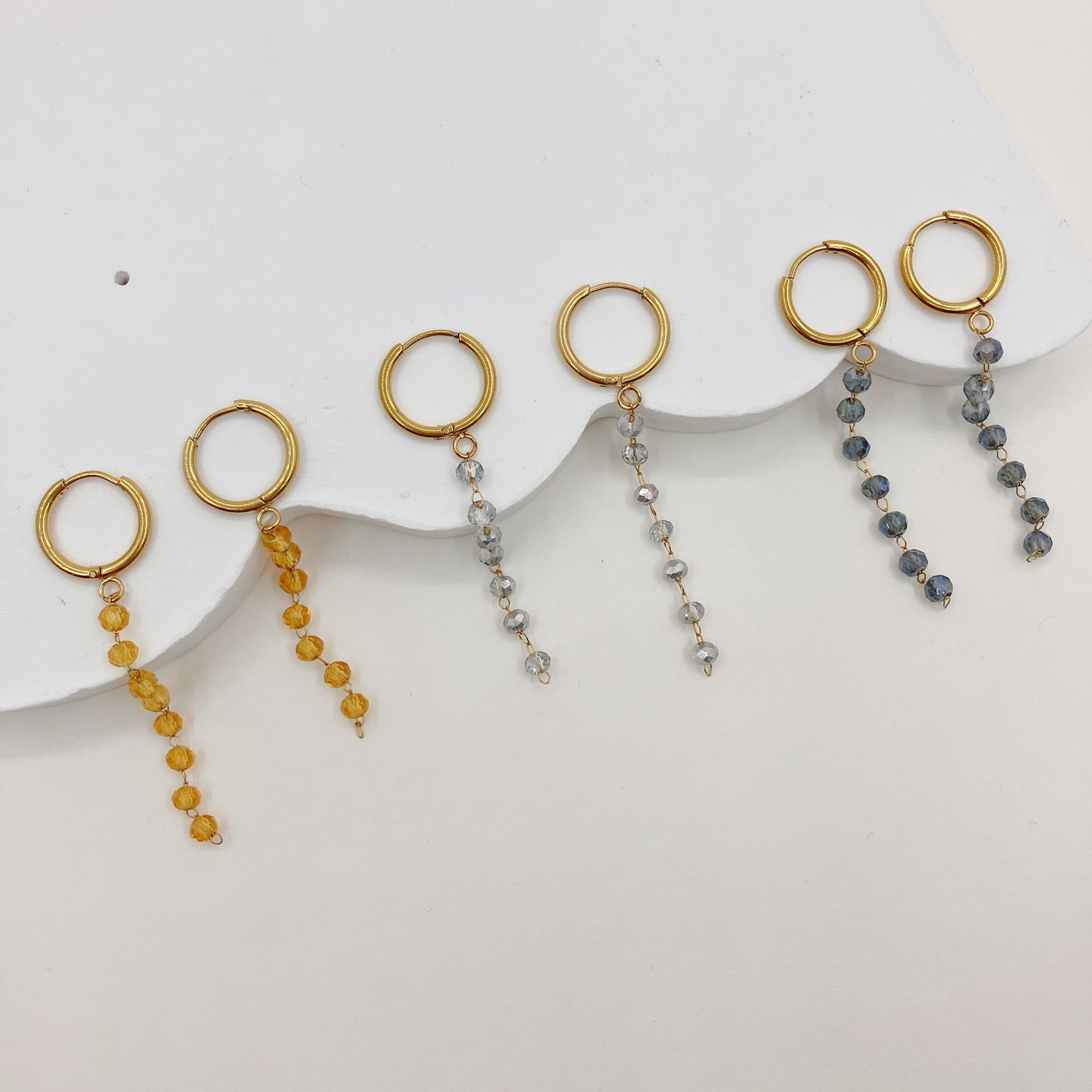 Fashion Geometric Stainless Steel Plating Natural Stone Drop Earrings 1 Pair