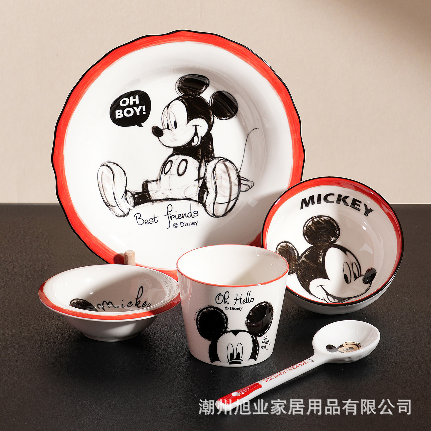 Conjunto de cubiertos de cerámica Mickey 5 platos de platos de arroz para una persona, taza de mano de marca, caja de regalo de platos de platos de platos de arroz image 5