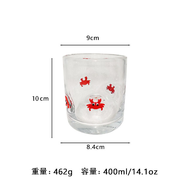 中古人工开口贴片水晶玻璃杯樱桃草莓压花贴片装饰饮品咖啡杯|undefined