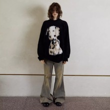 斑点狗仿马海毛套头圆领毛衣长袖