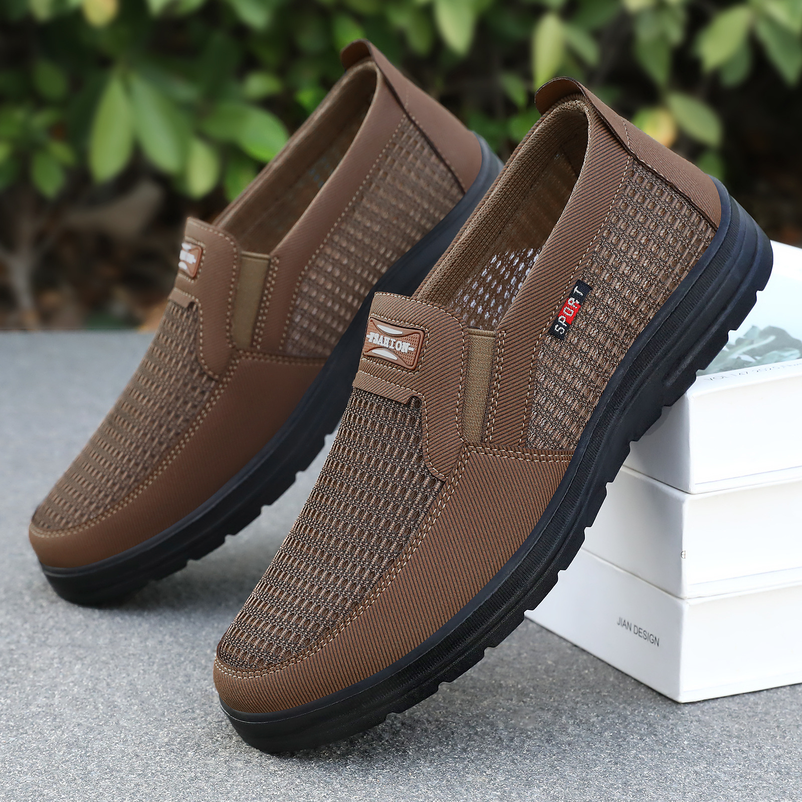 El Jin Seyuan| Zapatos de primavera para hombres zapatos de red zapatos de edad avanzada zapatos ligeros de suela suave zapatos de papá superficiales zapatos simples cómodos
