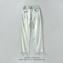 DG101黄泥色微喇弹力牛仔裤男重工艺宽松氛围感男裤潮流长裤