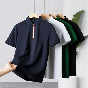 Half-Zip Short-Sleeved Polo Shirt Men's Business Casual Pure Color Lapel T-Shirt Men's Summer 7A Antibacterial Pique Breathable