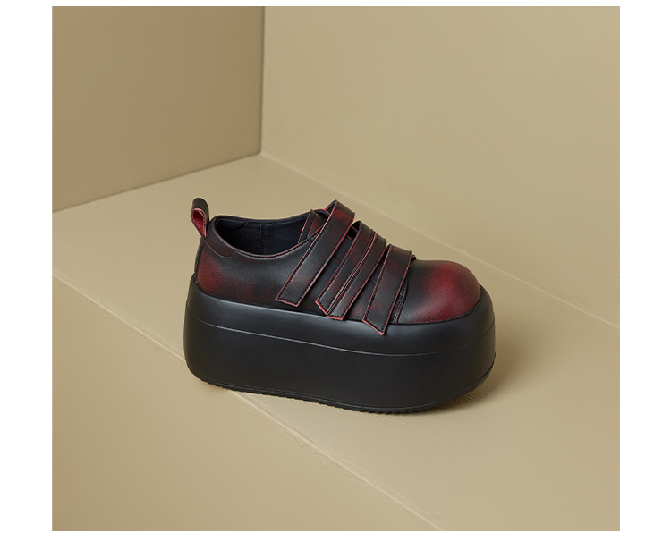 Giày loafer da thật đế xuồng cao 8cm, cổ miệng sâu, khóa Velcro tiện lợi — Màu đen, Màu đỏ chi tiết 21