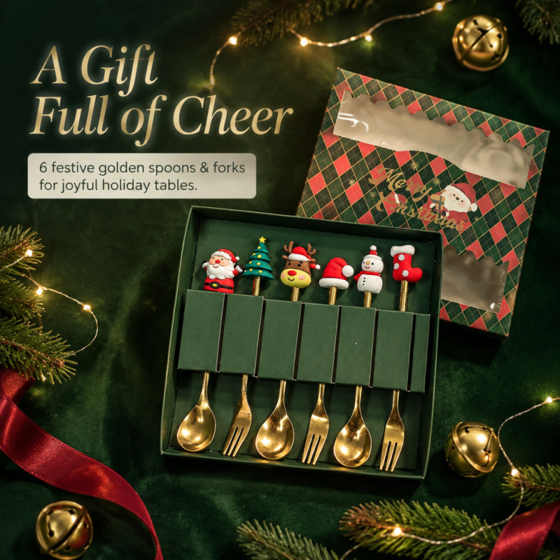 Cross-border stainless steel spoon set with high aesthetic appeal, Santa Claus cartoon cute Christmas reindeer fork gift set