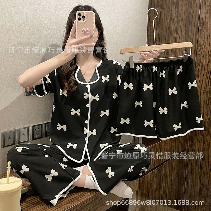 Nuevo estilo pijamas traje de tres piezas de las mujeres pijamas de estilo coreano de verano dulce ins estilo desgaste para el hogar conjunto de tres piezas entrega de una pieza