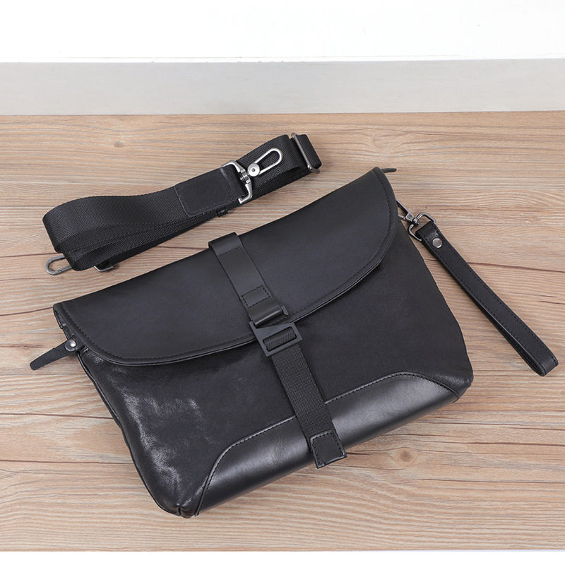 Túi đeo chéo nam da bò thật kiểu dáng nhỏ gọn, túi cầm tay thời trang 29×11×17 cm — màu đen
