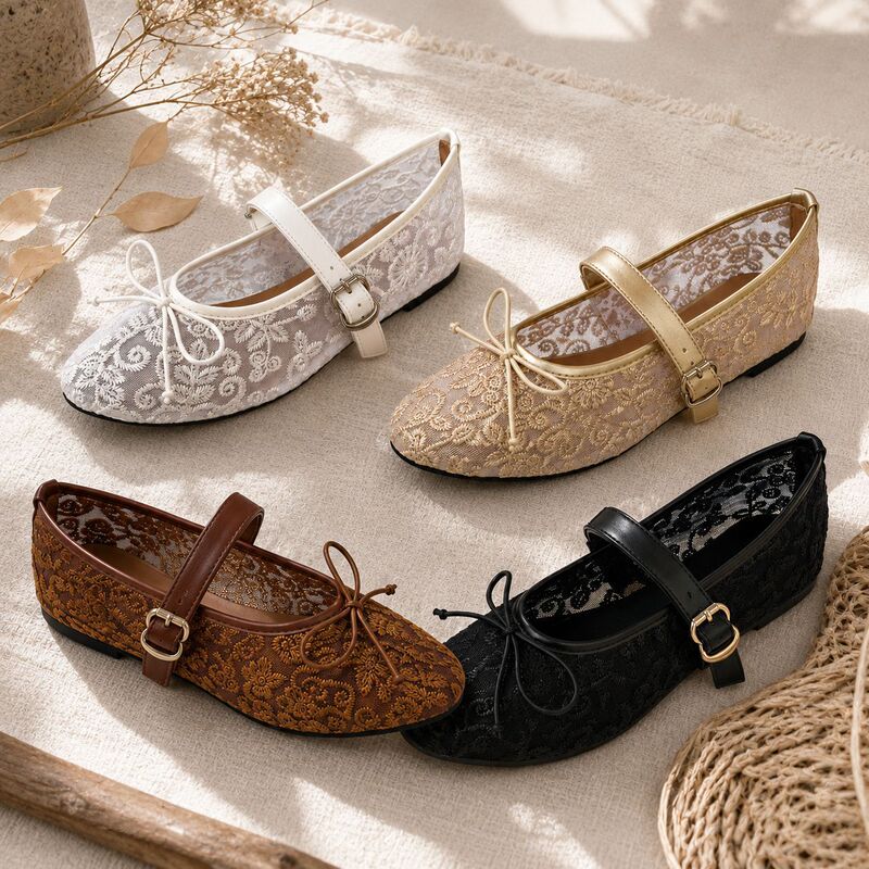 2026 New French Embroidered Mary Jane Women's Shoes with Lace Bow and Flat Heel 2026 New French Embroidered Mary Jane Women's Shoes with Lace Bow and Flat Heel