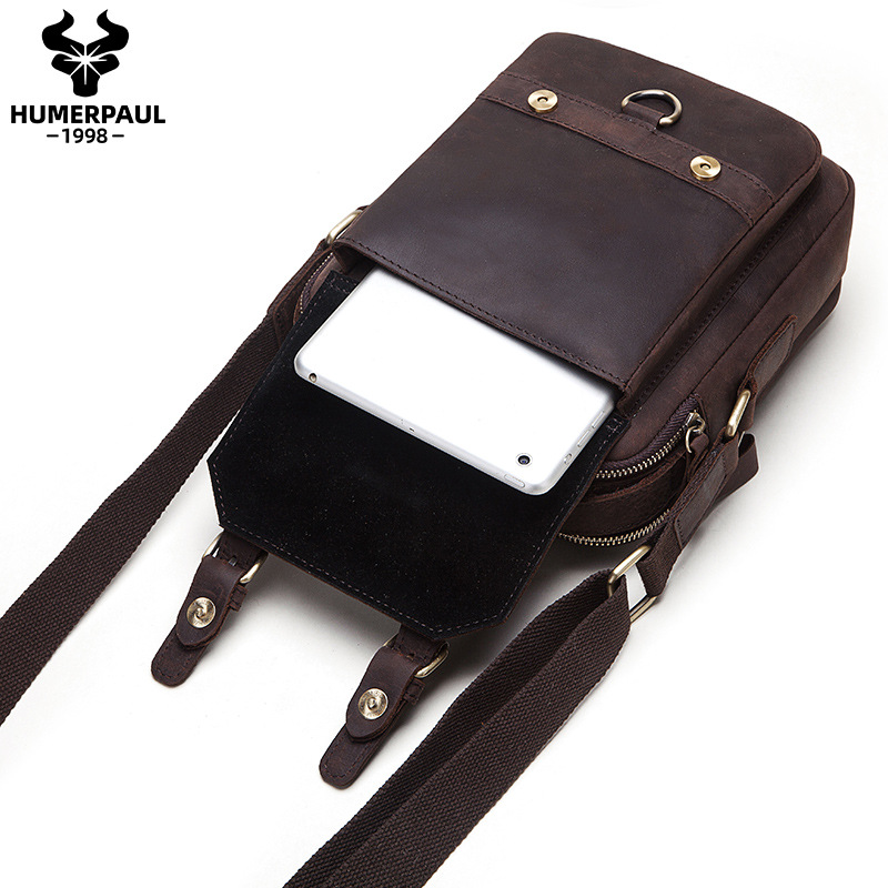 Hummer Paul Foreign Trade Crazy Horse Leather Men's Shoulder Bag European and American Retro first layer cowhide leather messenger bag business commuter bag