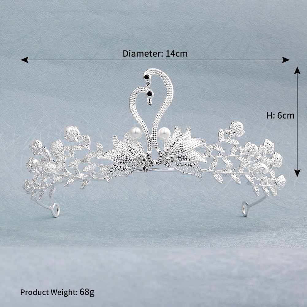Children's Hair Accessories Creative White Swan Crown Headband Bride Rhinestone Pearl Crown Princess Eighteenth Birthday Crown