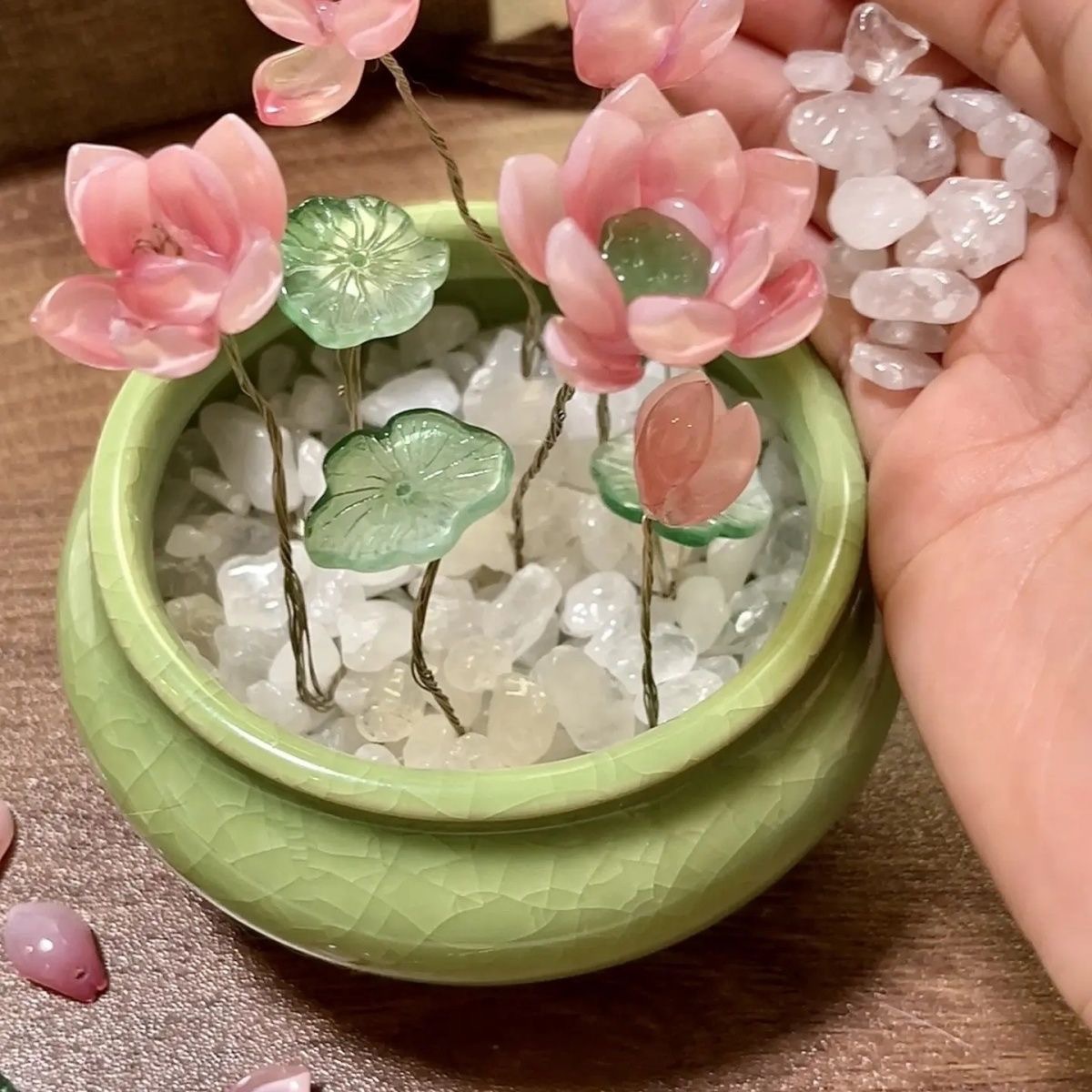 Lámpara de noche de loto de vidrio de vasija DIY material de loto paquete de adornos de cumpleaños de la niña Día de San Valentín nueva luz de atmósfera china