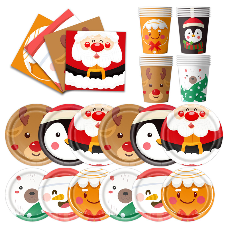 Christmas Themed Kidsren's Party Supplies Disposable Paper Plates, Paper Towels, Paper Cups, Christmas Venue Atmosphere Decoration Props Christmas Themed Kidsren's Party Supplies Disposable Paper Plates, Paper Towels, Paper Cups, Christmas Venue Atmosphere Decoration Props