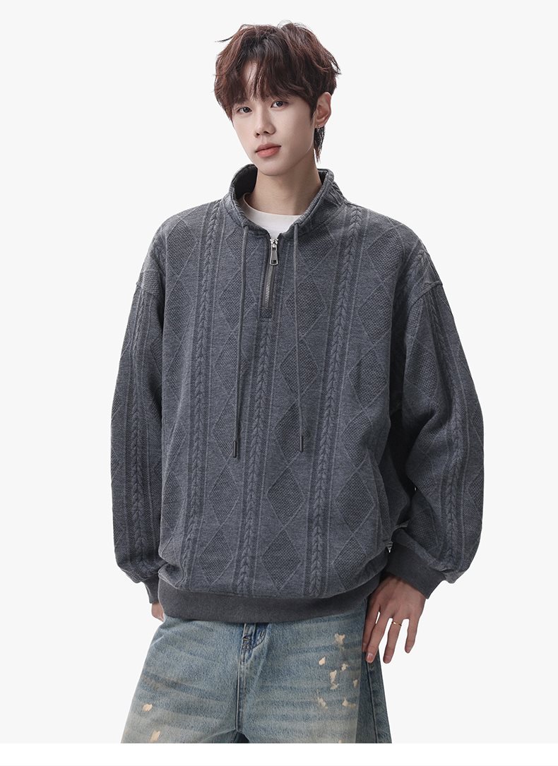 Half-zip Sweatshirt For Men Autumn Trendy Streetwear Pullover_voghion.com