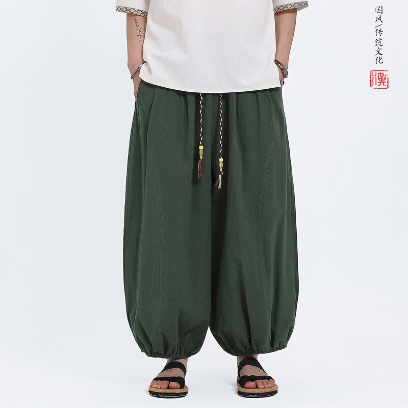 Summer Chinese Style Men's Casual Pants, Youth Loose-Fitting Tapered Pants, Retro Cuffed Harem Pants, Men's Plus-Size Pants