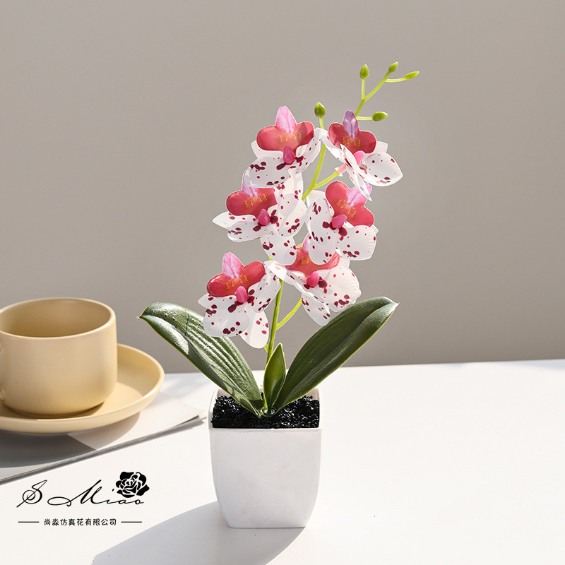 Flores falsas de 6 cabezas de orquídeas mariposa sensación de bonsai simulación de flores decoración del hogar fotografía de plantas verdes artificiales simulación de boda en maceta image 5