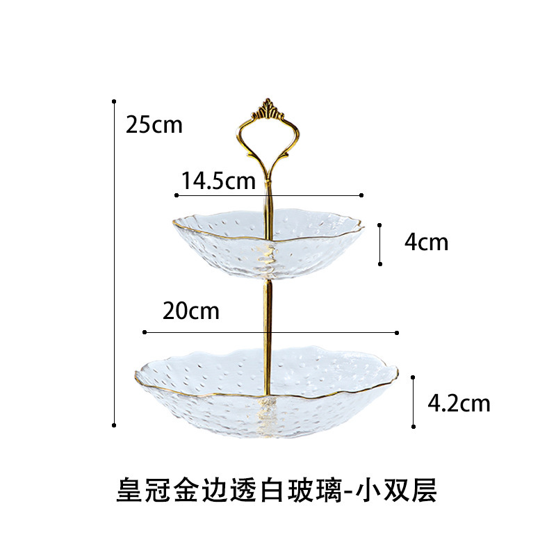 Lujo ligero Viento Phnom Penh vidrio de tres capas de frutas bandejas de alta calidad creativas dulces caseras pastel snack bandejas al por mayor