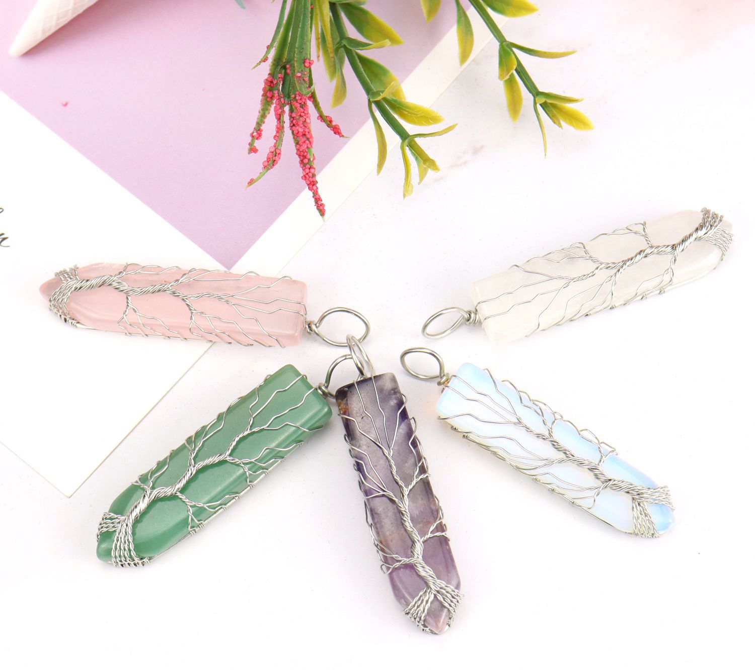 Pastoral Geometric Alloy Handmade Natural Stone Pendant Necklace 1 Piece