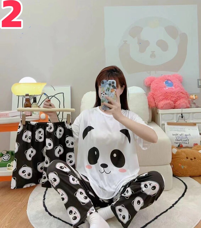 睡衣女夏季新款卡通三件套可爱简约休闲圆领家居服套装可外穿|undefined