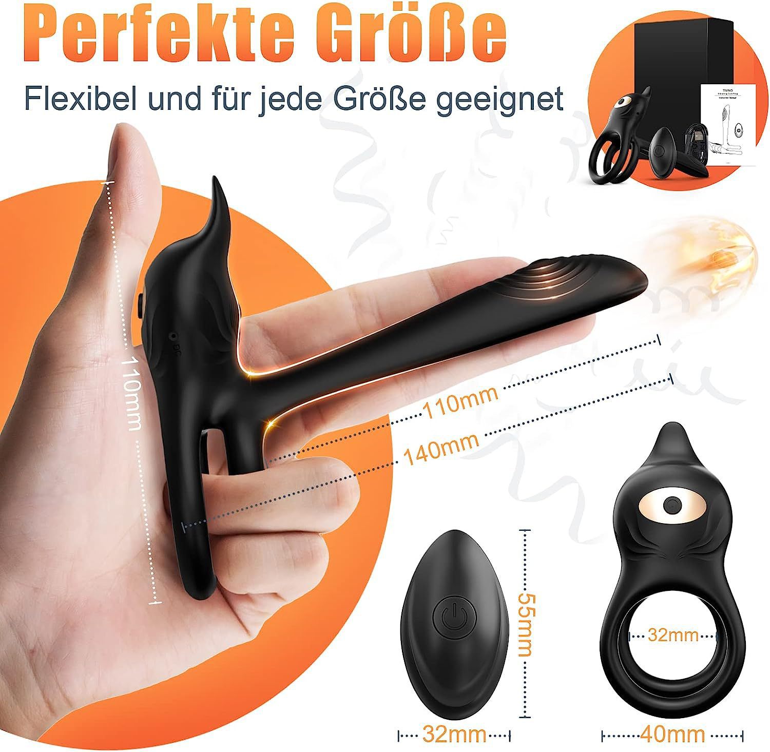 Vibrating Locking Ring with Remote Control, Silicone-ABS Couples Wearable, Black — detail image 7