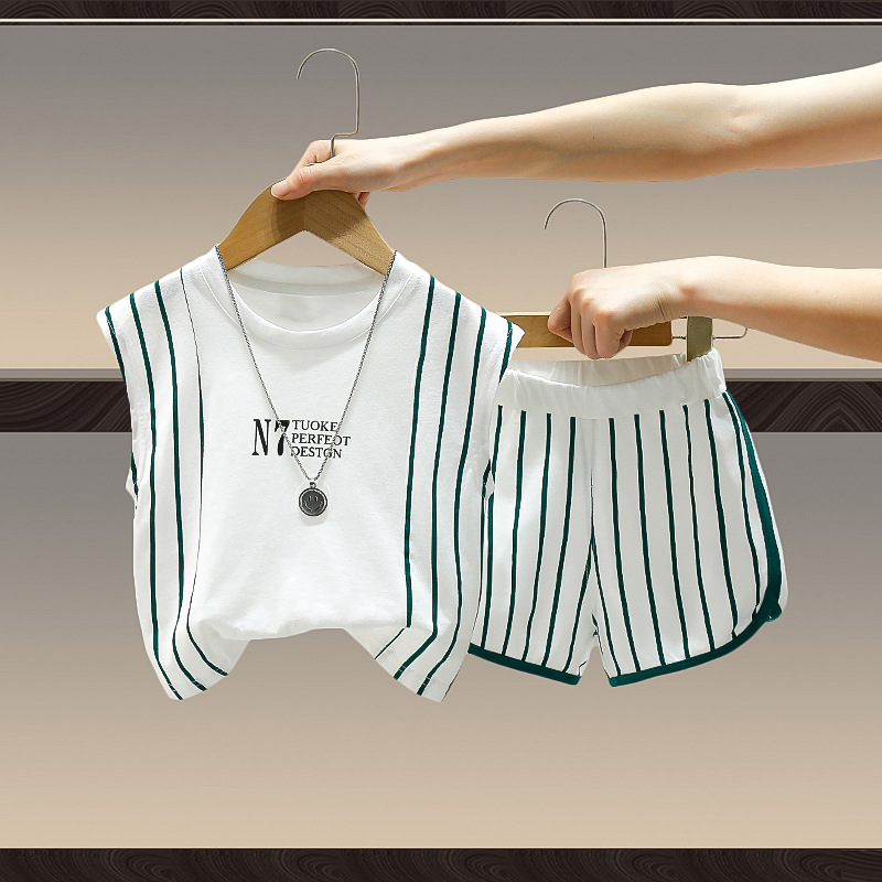 7921 traje de chaleco de verano para niños 2025 nuevos pantalones cortos sin mangas de verano para niños de dos piezas ropa de bebé de moda