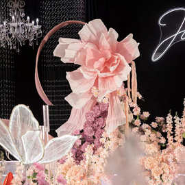 粉色渐变巨型纸花手工褶皱美塑花婚庆道具婚礼婚房布景橱窗装饰