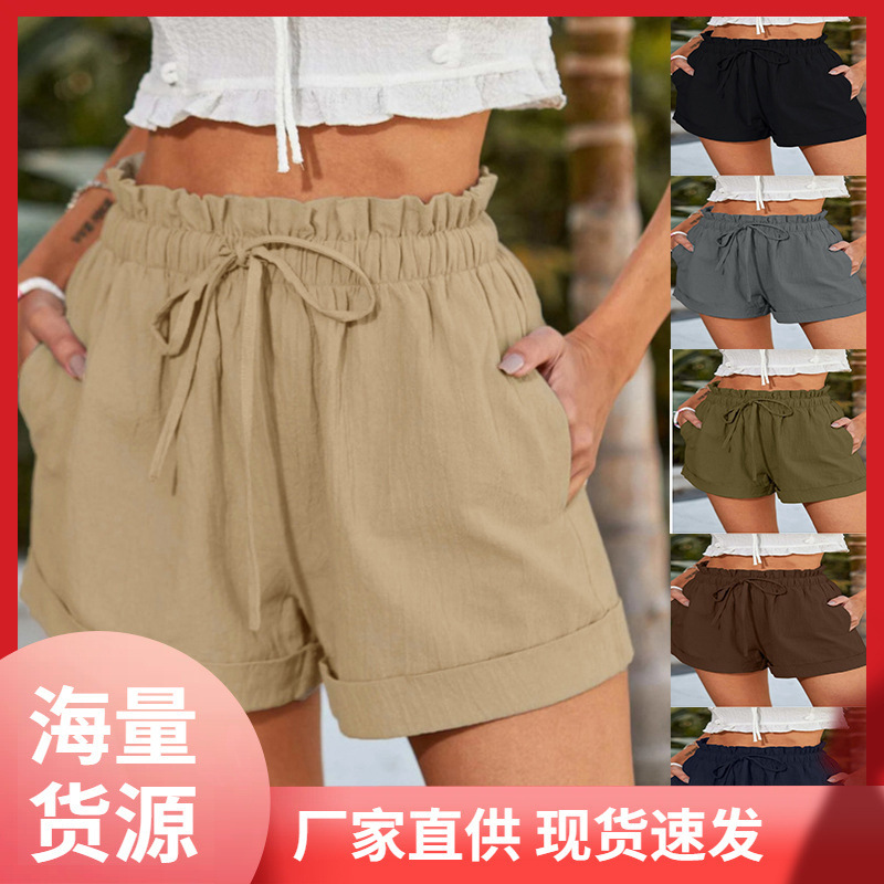 2025 New Women's Flower-Waist Shorts with Drawstring Elastic Waist, Rolled Edges, Lightweight and Breathable Vacation Style Casual Shorts 2025 New Women's Flower-Waist Shorts with Drawstring Elastic Waist, Rolled Edges, Lightweight and Breathable Vacation Style Casual Shorts