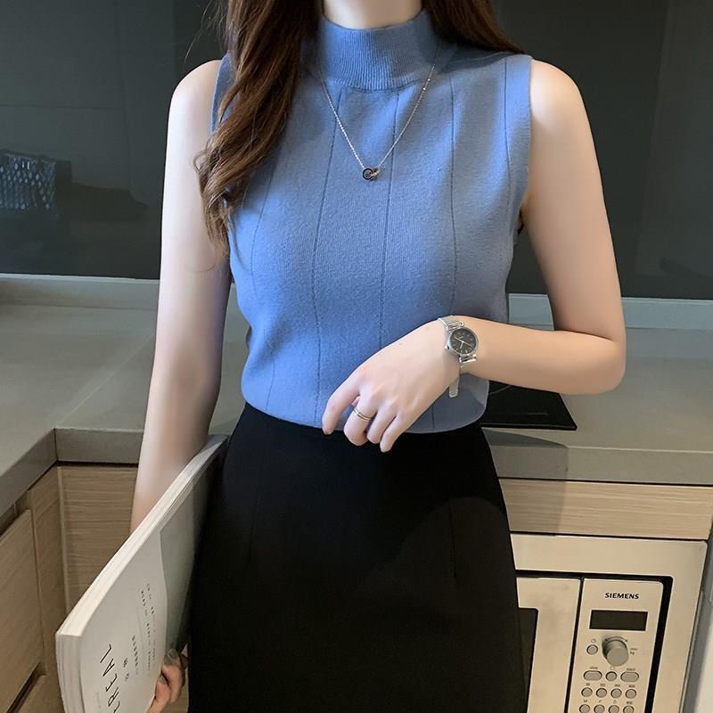Women's half turtleneck sleeveless sweater 2024 Autumn New slim thin bottoming shirt inner vest short top