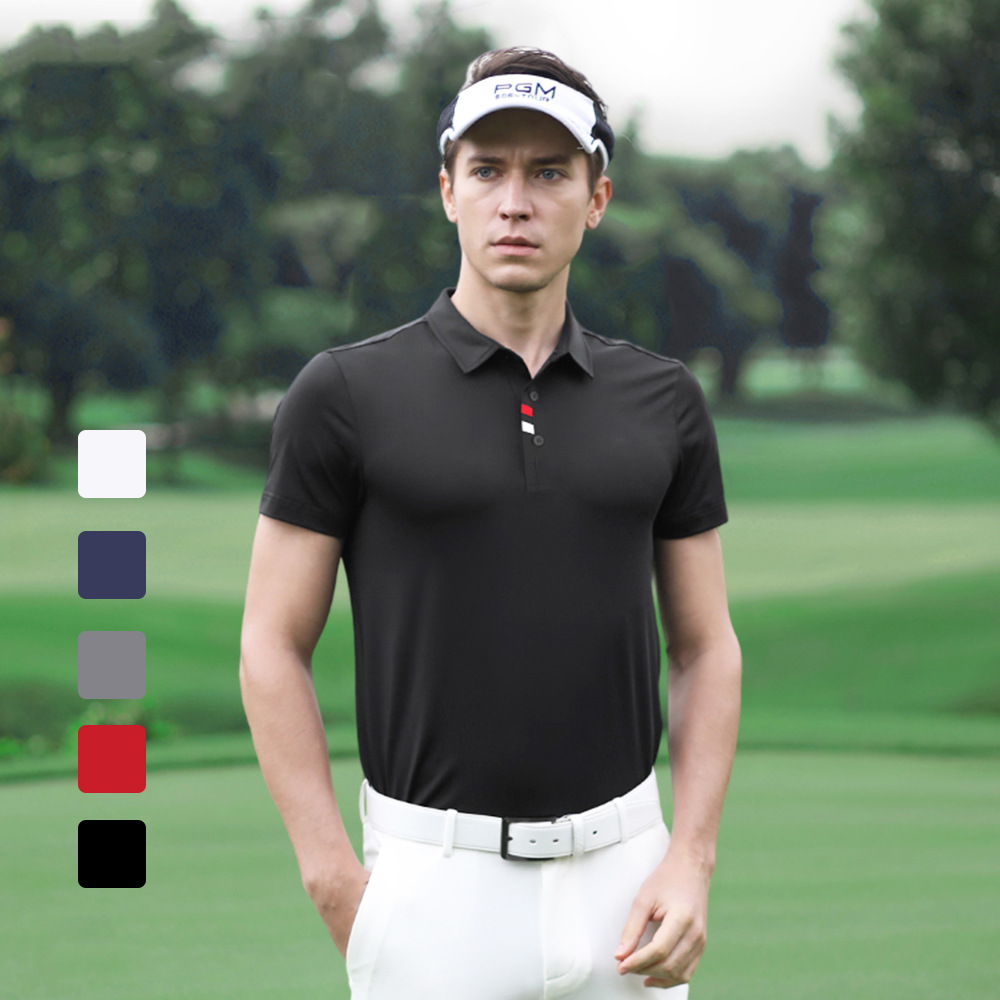 Áo thun golf nam ngắn tay thoáng khí nhanh khô chất liệu vải goff — Tay ngắn màu đen (Vải đính cườm) Tay ngắn màu đen (Vải đính cườm), Màu xanh navy, Màu hồng, Tay áo ngắn màu đen (Vải Lụa Sữa)