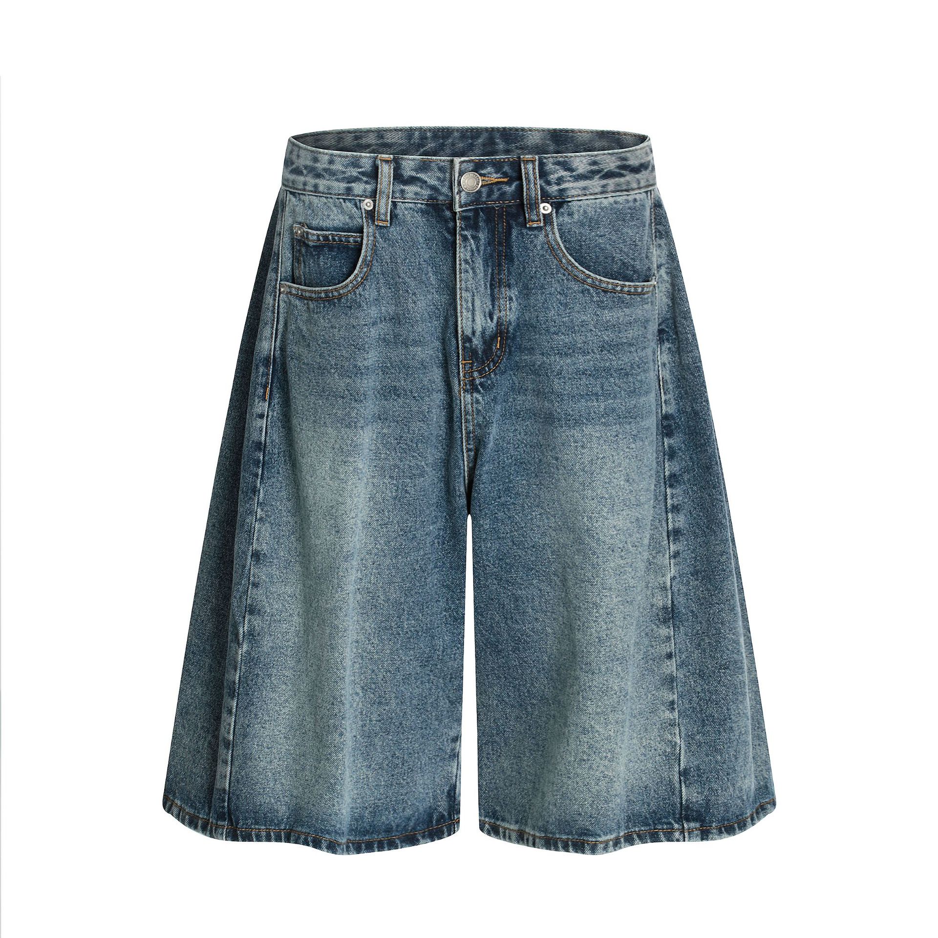 G6805 American Street Summer Washed Blue Advanced Deconstruction Design Men's Loose Straight Cropped Jeans