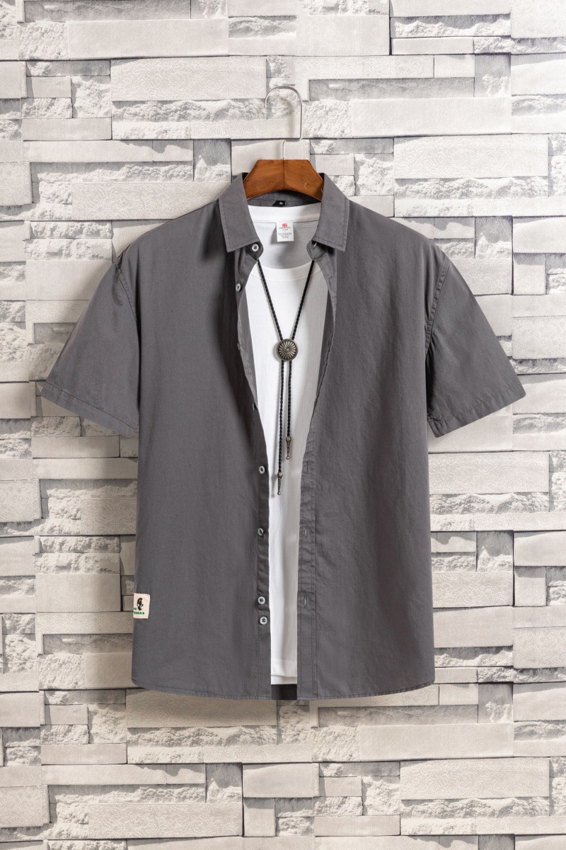 Camisa Casual de Manga Corta de Estilo Hong Kong para Hombre de Algodón Estampado para Ocio