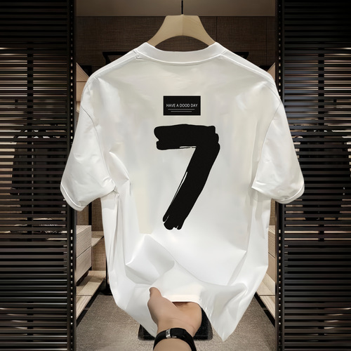 Heavyweight pure cotton short-sleeved T-shirt casual trendy men's and women's summer Instagram white match round neck top stylish versatile men's half-sleeve
