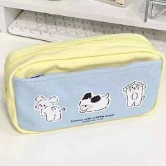 高颜值学生开学简约可爱三只小狗笔袋苏在在同款文具盒铅笔收纳袋