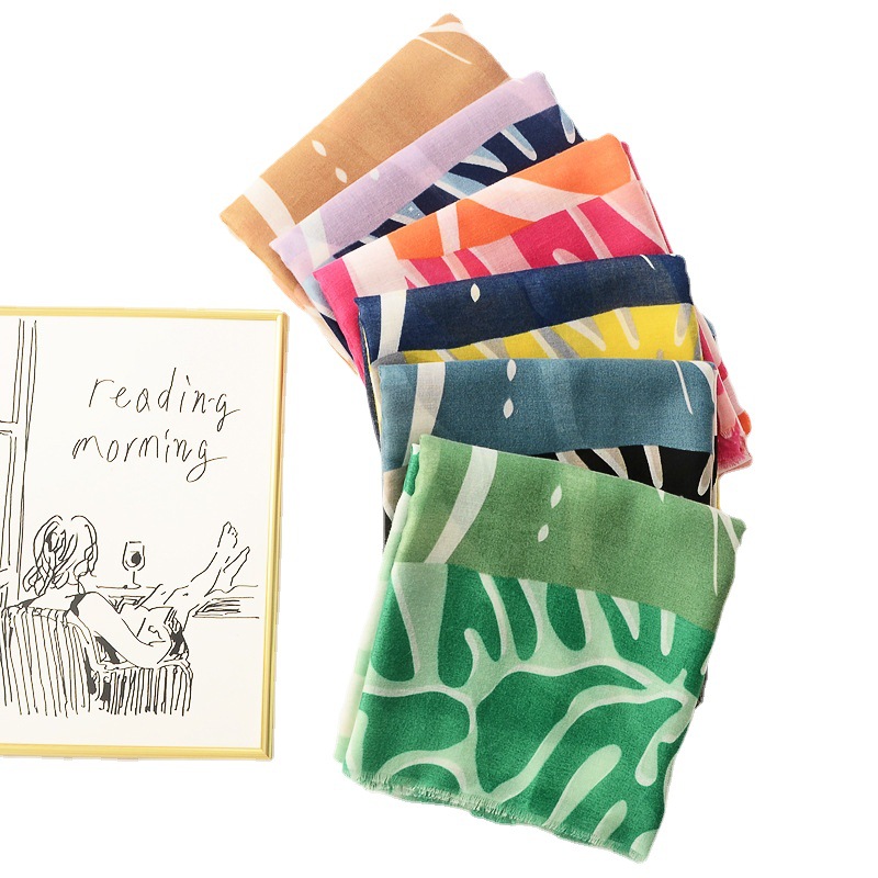 Cruz-frontera estilo exótico árbol sombra color juego impreso algodón y lino sensación bufanda primavera y verano bufanda de seda delgada viaje chal protector solar para mujeres