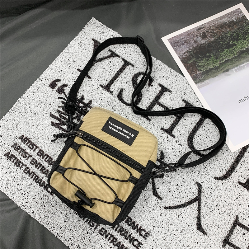 67g Weight Zipper Closure Type Single Shoulder Strap Strap Type Crossbody Bag Bags Type Nylon Material Letter Pattern Streetwear Style Square Shape Khaki, Light Grey, White, Black Color Small Size Small Nylon Letter Streetwear Square Zipper Crossbody Bag 78