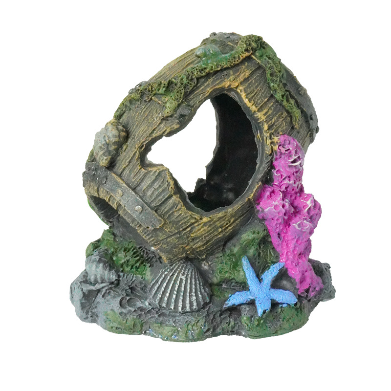 Pecera de venta caliente, acuario, decoración de resina, decoración de la casa de refugio, barril de vino andrajoso, tanque de cría, lugar de desove