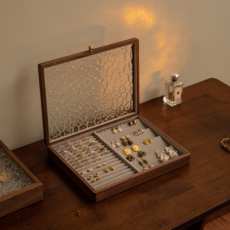 Jewelry Box Ring Earrings Storage Box High-End Exquisite 2025 New Wooden Hand Jewelry Earring Box Wedding Gift