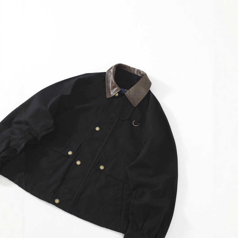 Cross-Border High-Quality Rl Raff Pony American Retro Leather Collar Polo Collar Spliced ​​Pocket Work Jacket Jacket for Men