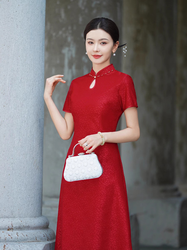 ママのスリムチャイナドレス若いスタイル新しい気質中国風婦人服中華民国レトロ改良されたエレガントなチャイナドレスレディ|undefined