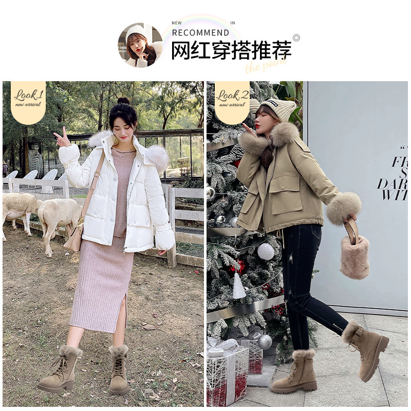 Botas de nieve para mujer Augu Shiden 2025, nuevas botas cortas de invierno con forro polar, zapatos de algodón grueso, estilo motero, botas cortas tipo Martin