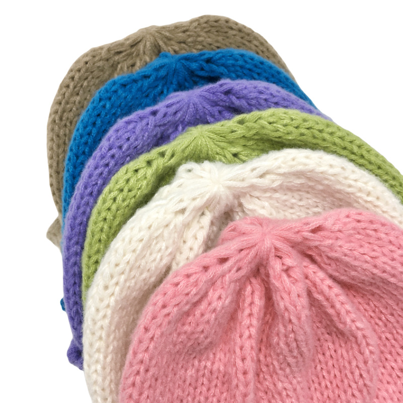 大头围纯色卷边毛线帽