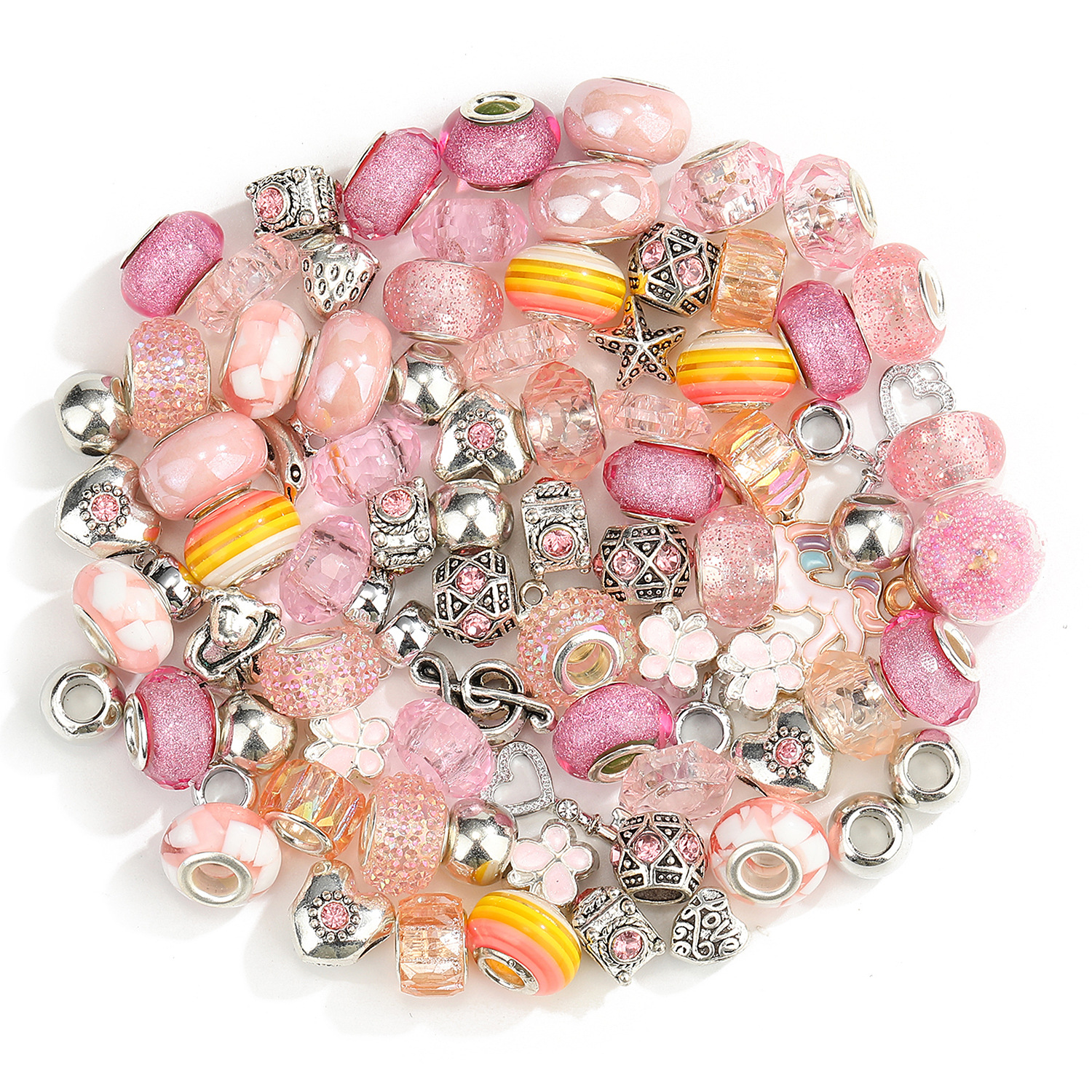 100 Pcs Set Acrylic-Based Resin Alloy Rainbow Patch Big Hole Beads Set Amazon Girls' Jewelry Wholesale display picture 1