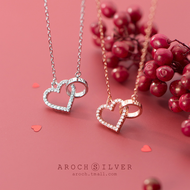 Naran heart-beating Sweet Diamond-embedded love clavicle chain Fresh girl's sense necklace for girlfriend D6000