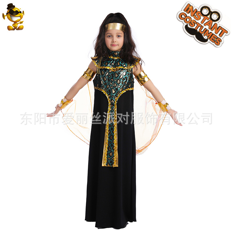 Los niños transfronterizos Cleopatra chica vestido largo ropa de rendimiento Halloween Masquerade Festival carnaval ropa de rendimiento
