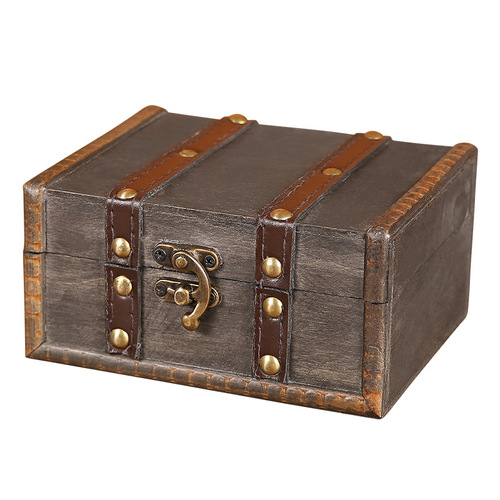 Antique-style jewelry box necklace lockable wooden storage box classic film props decoration storage chest