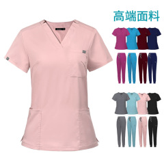 アマゾン弾力手術服卸売りvネック半袖病院看護師服セット女性手術室手洗い服現物